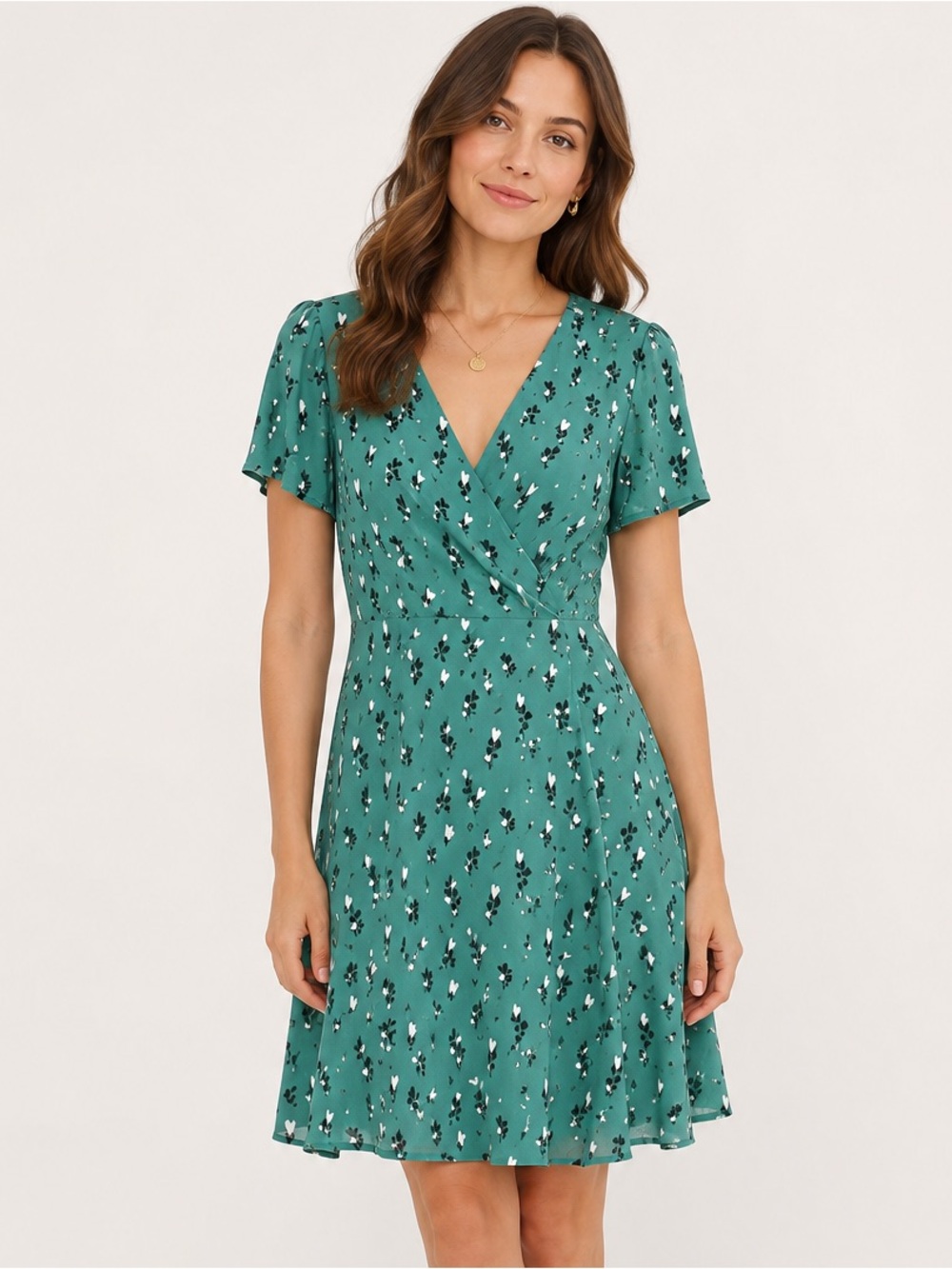 Women's Maison Jules Size 12 Green Faux Wrap Floral Dress